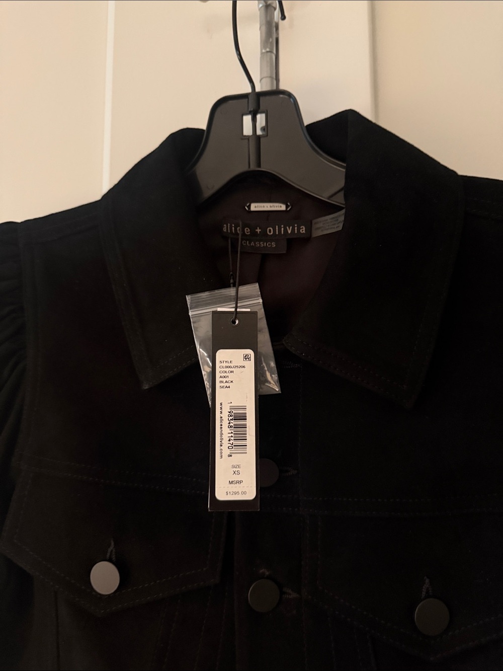 Alice + Olivia Black Puff-Sleeve Lana Suede Jacket - Picture 3 of 4